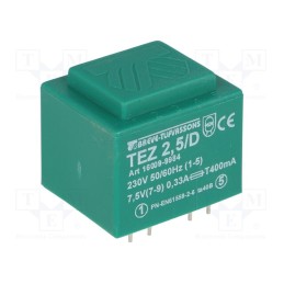 1 pcs x BREVE TUFVASSONS - TEZ2.5/D230/7.5V - Transformer: encapsulated, 2.5VA, 230VAC, 7.5V, 333.3mA, PCB, IP00