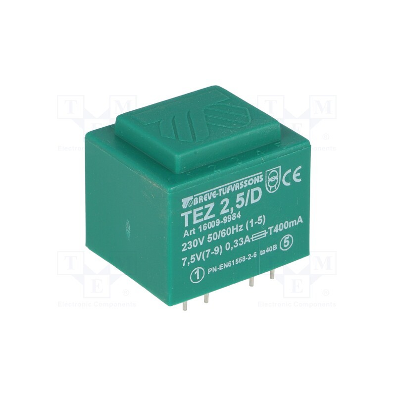 1 pcs x BREVE TUFVASSONS - TEZ2.5/D230/7.5V - Transformer: encapsulated, 2.5VA, 230VAC, 7.5V, 333.3mA, PCB, IP00
