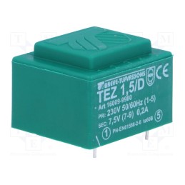 1 pcs x BREVE TUFVASSONS - TEZ1.5/D230/7.5V - Transformer: encapsulated, 1.5VA, 230VAC, 7.5V, 200mA, PCB, IP00