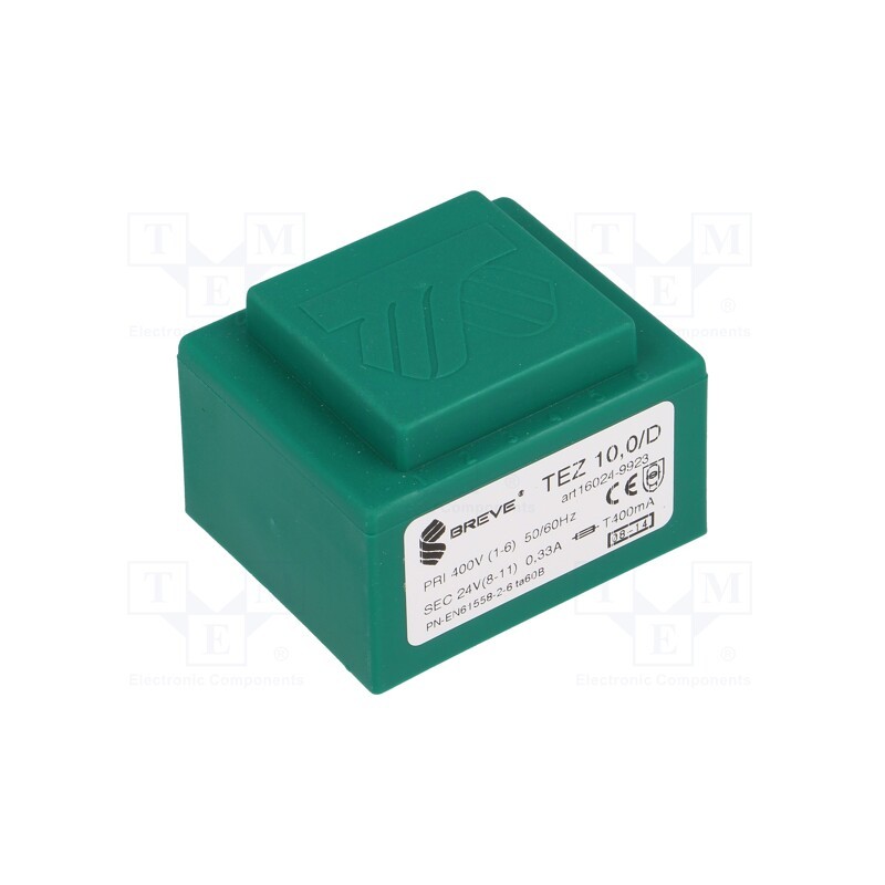 1 pcs x BREVE TUFVASSONS - TEZ10/D400/24V - Transformer: encapsulated, 10VA, 400VAC, 24V, 416.6mA, PCB, IP00