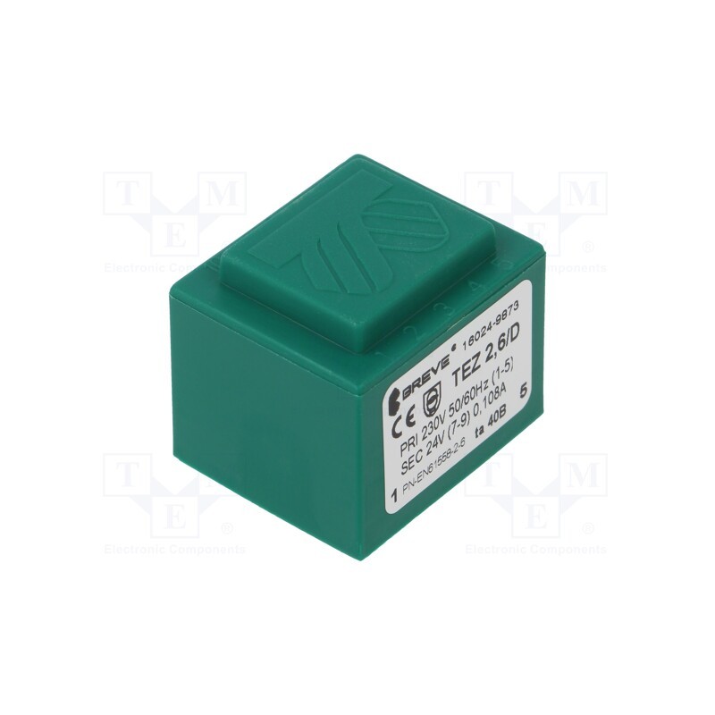 1 pcs x BREVE TUFVASSONS - TEZ2.6/D230/24V TA40 - Transformer: encapsulated, 2.6VA, 230VAC, 24V, 108mA, PCB, IP00