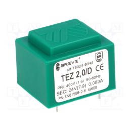 1 pcs x BREVE TUFVASSONS - TEZ2/D400/24V - Transformer: encapsulated, 2VA, 400VAC, 24V, PCB, IP00, A: 28mm