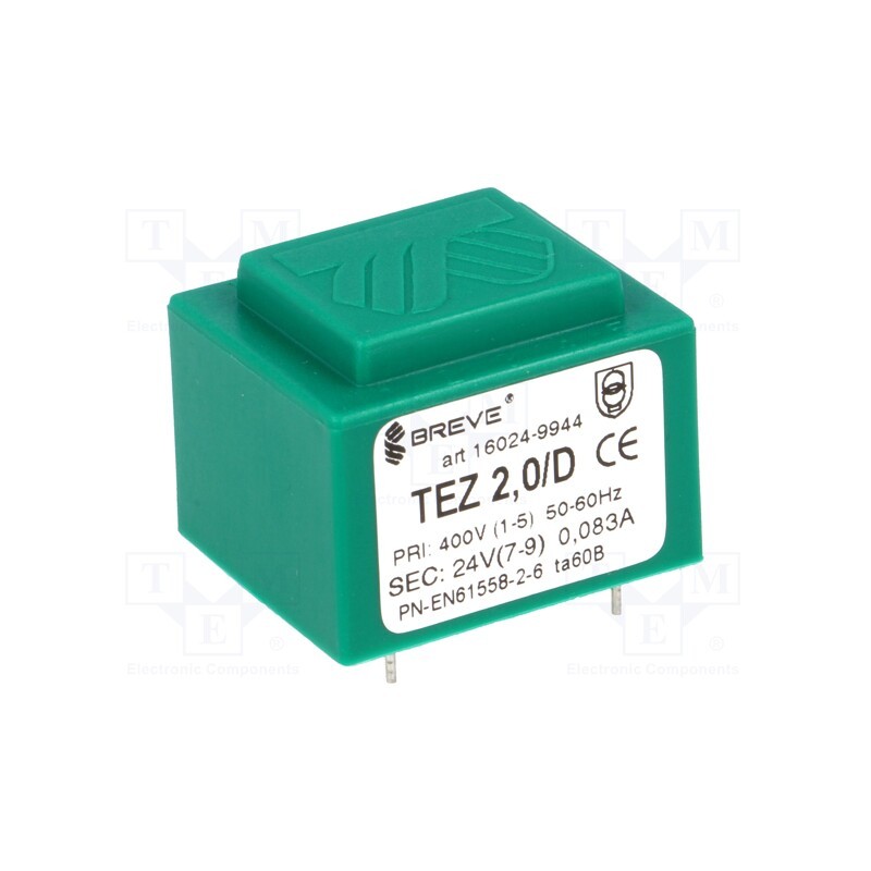 1 pcs x BREVE TUFVASSONS - TEZ2/D400/24V - Transformer: encapsulated, 2VA, 400VAC, 24V, PCB, IP00, A: 28mm