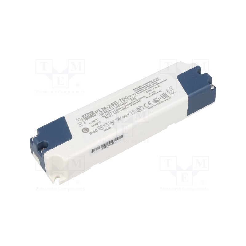 1 pcs x MEAN WELL - PLM-25E-700 - Power supply: switched-mode, LED, 25.2W, 21÷36VDC, 700mA, IP30