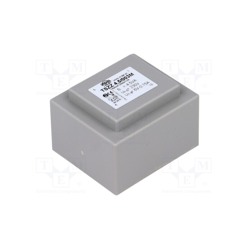 1 pcs x INDEL - TSZZ4.5/003M - Transformer: encapsulated, 4.5VA, 230VAC, 6V, 750mA, PCB, IP00