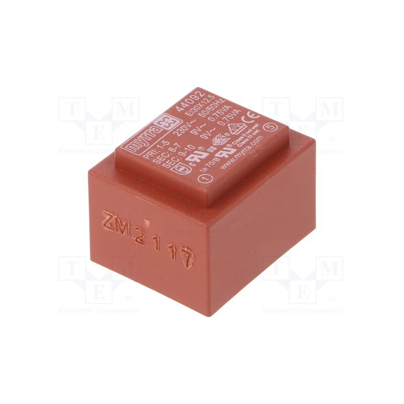 1 pcs x MYRRA - 44092 - Transformer: encapsulated, 1.5VA, 230VAC, 9V, 9V, 83mA, 83mA, PCB