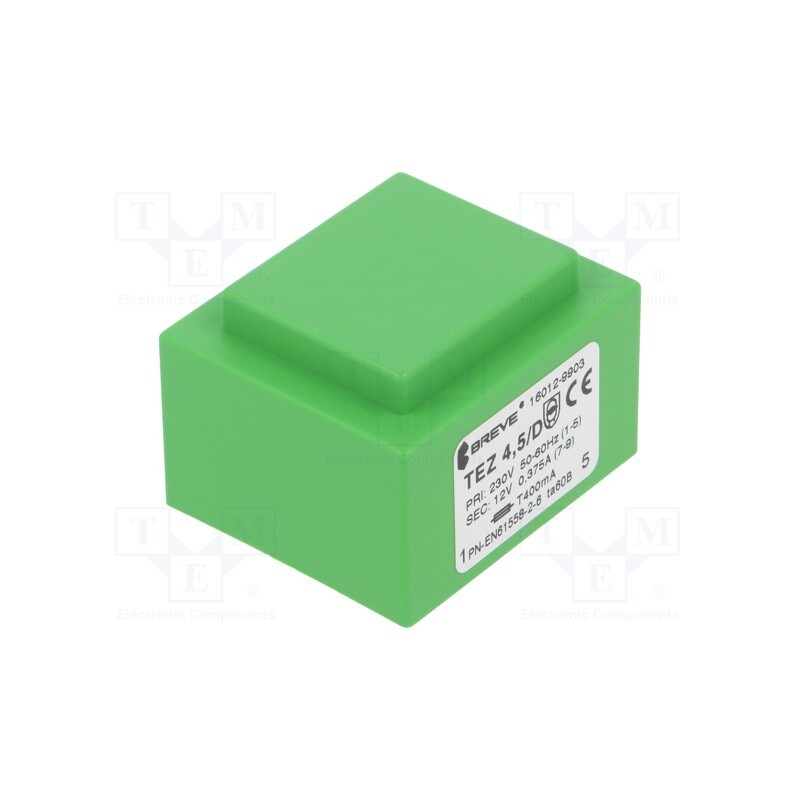 1 pcs x BREVE TUFVASSONS - TEZ4.5/D230/12V - Transformer: encapsulated, 4.5VA, 230VAC, 12V, 375mA, PCB, IP00