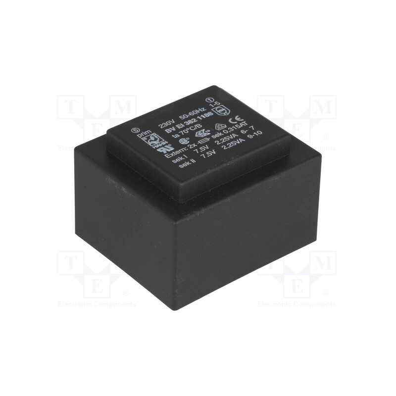 1 pcs x HAHN - BV EI 382 1188 - Transformer: encapsulated, 4.5VA, 230VAC, 7.5V, 7.5V, 300mA, 300mA