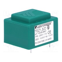 1 pcs x BREVE TUFVASSONS - TEZ1.5/D230/10.5V - Transformer: encapsulated, 1.5VA, 230VAC, 10.5V, 142.8mA, PCB, IP00