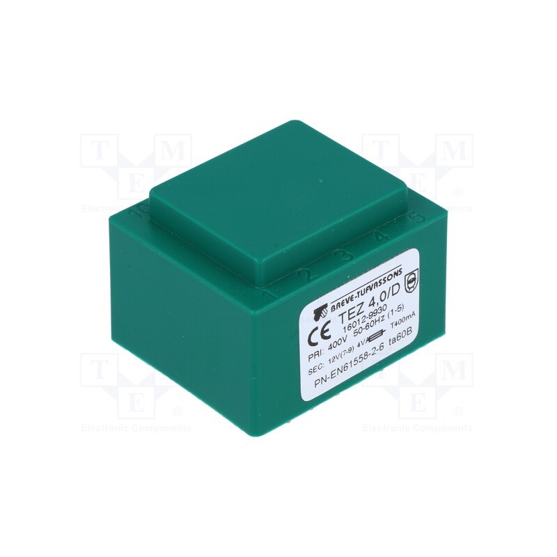 1 pcs x BREVE TUFVASSONS - TEZ4/D400/12V - Transformer: encapsulated, 4VA, 400VAC, 12V, 333.3mA, PCB, IP00