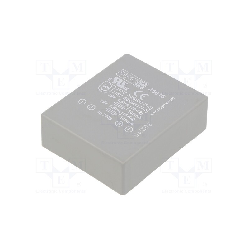 1 pcs x MYRRA - 45016 - Transformer: encapsulated, 3VA, 115VAC,230VAC, 15V, 15V, 100mA
