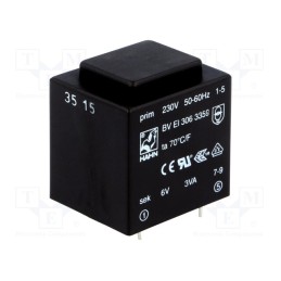 1 pcs x HAHN - BV EI 306 3359 - Transformer: encapsulated, 3VA, 230VAC, 6V, 500mA, PCB, BVEI