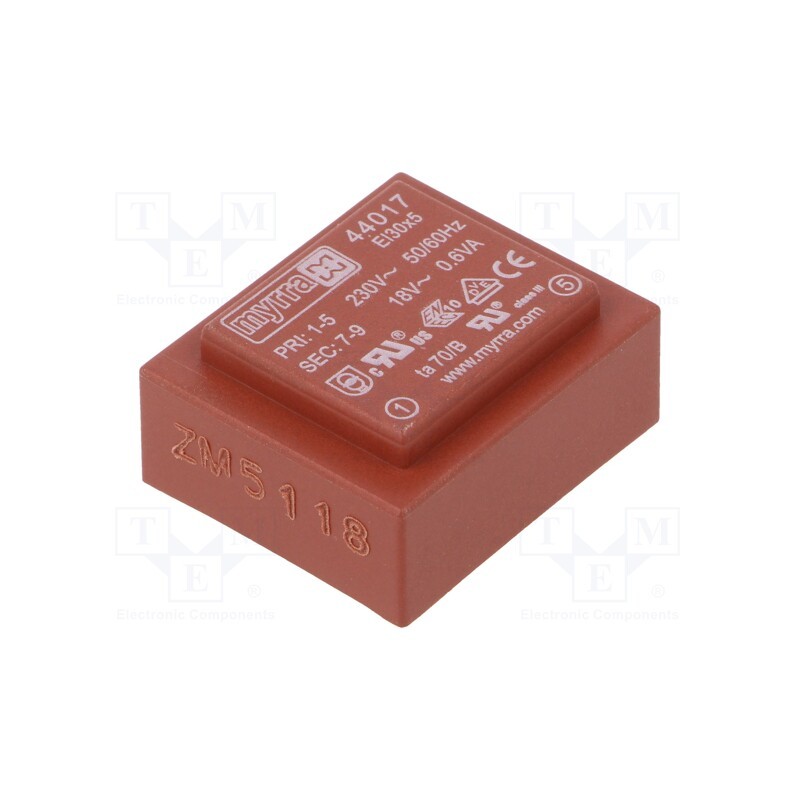 1 pcs x MYRRA - 44017 - Transformer: encapsulated, 0.6VA, 230VAC, 18V, 33mA, PCB