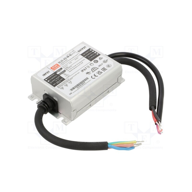 1 pcs x MEAN WELL - XLG-20-M-B - Power supply: switched-mode, LED, 20W, 25.2÷42VDC, 500mA, IP67