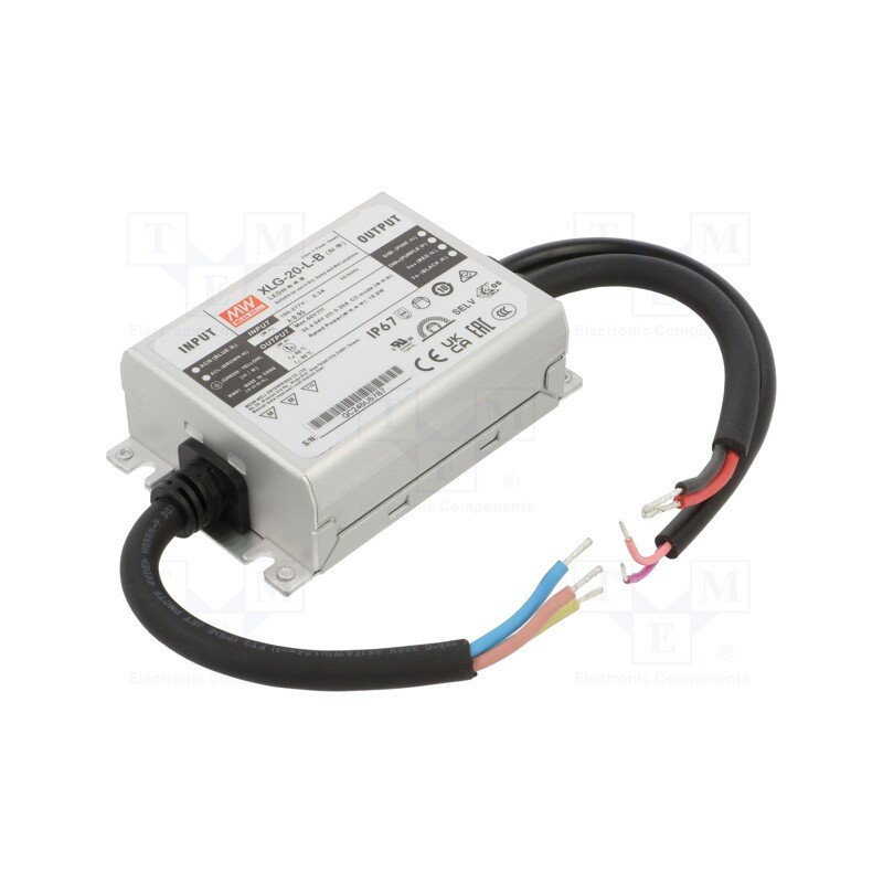 1 pcs x MEAN WELL - XLG-20-L-B - Power supply: switched-mode, LED, 20W, 32.4÷54VDC, 350mA, IP67