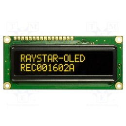 1 pcs x RAYSTAR OPTRONICS - REC001602AYPP5N00100 - Display: OLED, alphanumeric, 16x2, Dim: 80x36x10mm, yellow, PIN: 16