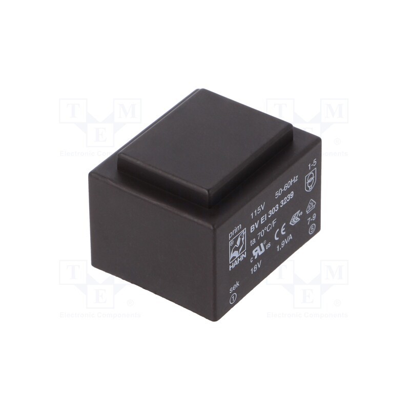 1 pcs x HAHN - BV EI 303 3239 - Transformer: encapsulated, 1.9VA, 115VAC, 18V, 105mA, PCB, BVEI
