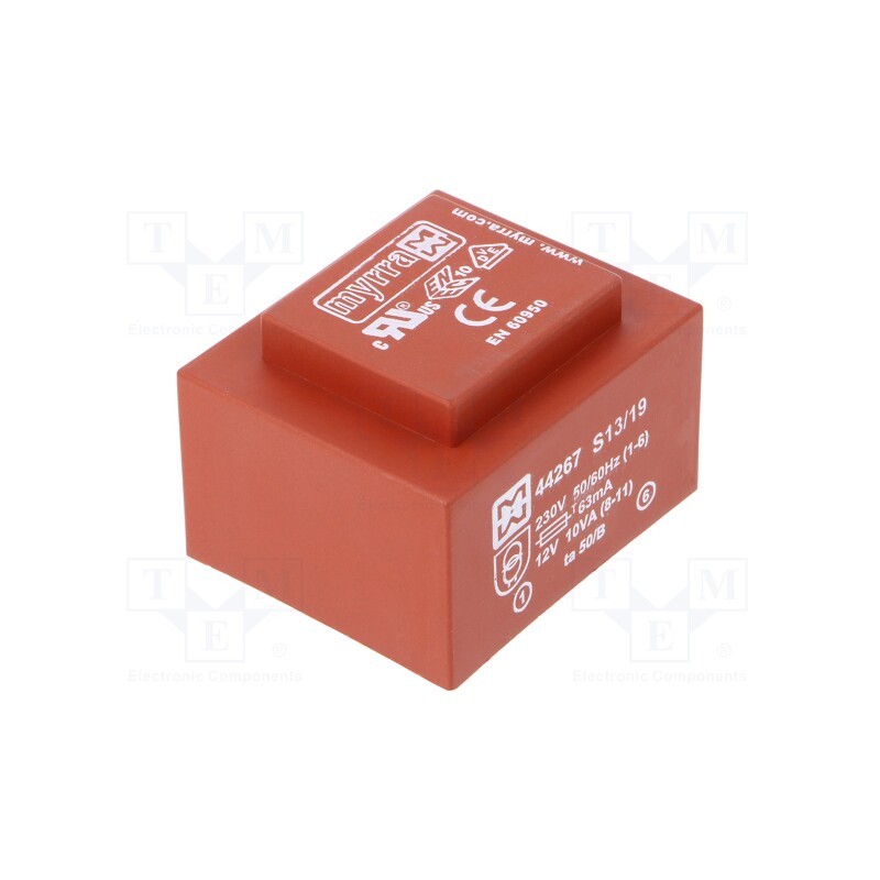 1 pcs x MYRRA - 44267 - Transformer: encapsulated, 10VA, 230VAC, 12V, 833mA, PCB