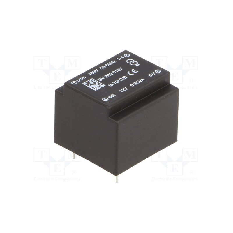 1 pcs x HAHN - BV 202 0167 - Transformer: encapsulated, 0.35VA, 400VAC, 12V, 29mA, PCB, BV