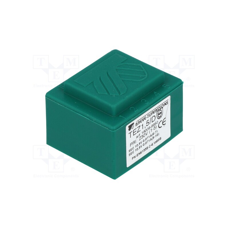 1 pcs x BREVE TUFVASSONS - TEZ1.5/D230/10.5-10.5V - Transformer: encapsulated, 1.5VA, 230VAC, 10.5V, 10.5V, 7.1mA, PCB