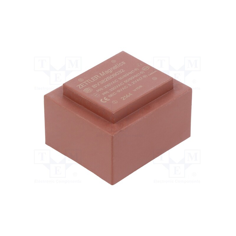 1 pcs x ZETTLER - BV382S09032 - Transformer: encapsulated, 3.2VA, 230VAC, 9V, 356mA, PCB