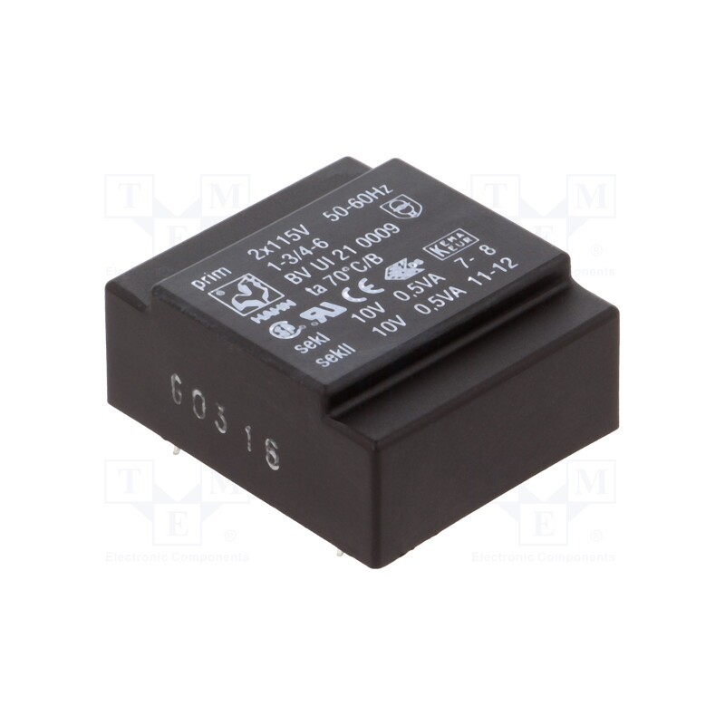 1 pcs x HAHN - BV UI 21 0009 - Transformer: encapsulated, 1VA, 115VACx2, 10V, 10V, 50mA, 50mA, PCB