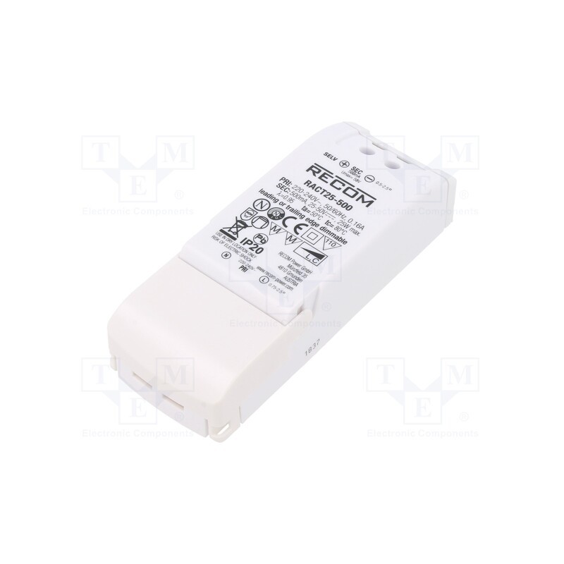 1 pcs x RECOM - RACT25-500 - Power supply: switched-mode, LED, 25W, 25÷50VDC, 500mA, 198÷264VAC