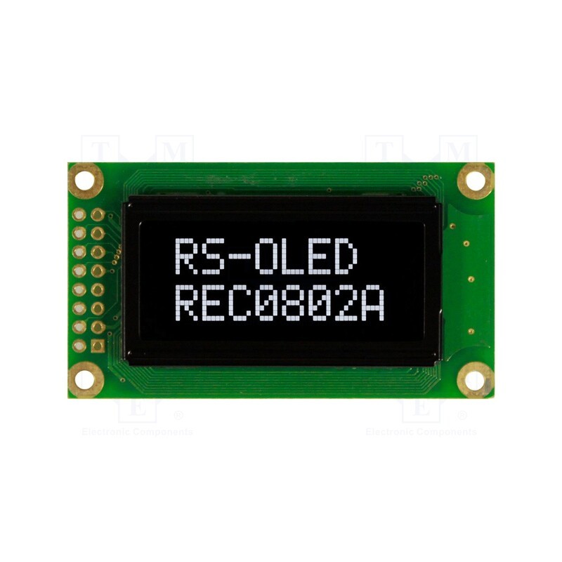 1 pcs x RAYSTAR OPTRONICS - REC000802AWPP5N00100 - Display: OLED, alphanumeric, 8x2, Dim: 58x32x10mm, white, PIN: 16