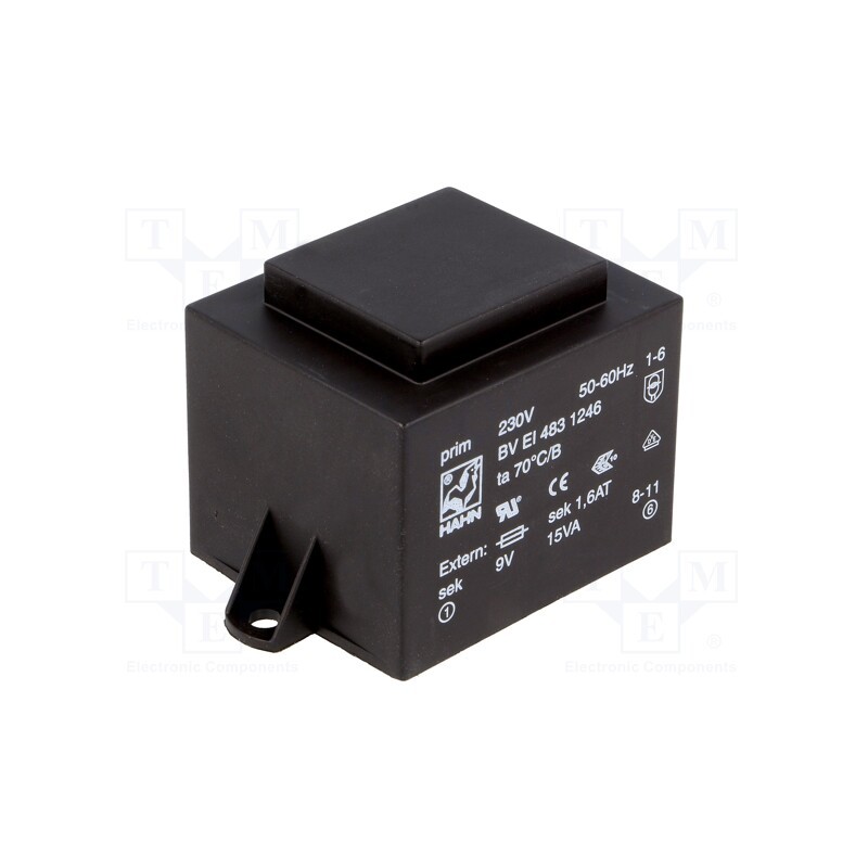 1 pcs x HAHN - BV EI 483 1246 - Transformer: encapsulated, 15VA, 230VAC, 9V, 1667mA, PCB, BVEI