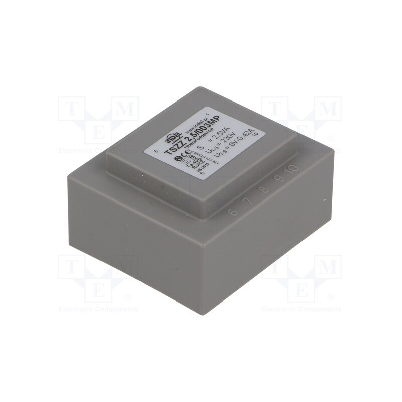 1 pcs x INDEL - TSZZ2.5/003M - Transformer: encapsulated, 2.5VA, 230VAC, 6V, 410mA, PCB, IP00