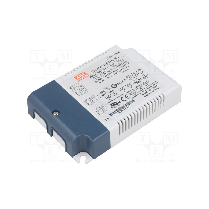 1 pcs x MEAN WELL - IDLV-25-60 - Power supply: switched-mode, LED, 25.2W, 60VDC, 0.42A, 90÷295VAC