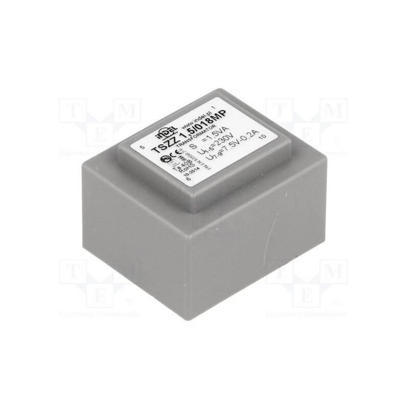 1 pcs x INDEL - TSZZ1.5/018MP - Transformer: encapsulated, 1.5VA, 230VAC, 7.5V, 160mA, PCB, IP00
