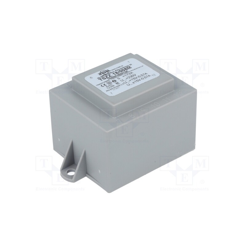 1 pcs x INDEL - TSZZ18/008M - Transformer: encapsulated, 18VA, 230VAC, 15V, 15V, 600mA, 600mA, PCB