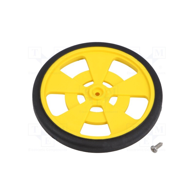 1 pcs x POLOLU - GMPW-Y YELLOW WHEEL WITH ENCODER STRIPES - Wheel, yellow, Shaft: two sides flattened, screw, Ø: 69mm, W: 7.62mm