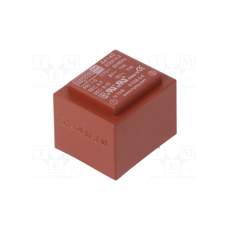 1 pcs x MYRRA - 44140 - Transformer: encapsulated, 2VA, 117VAC, 9V, 9V, 111mA, 111mA, PCB
