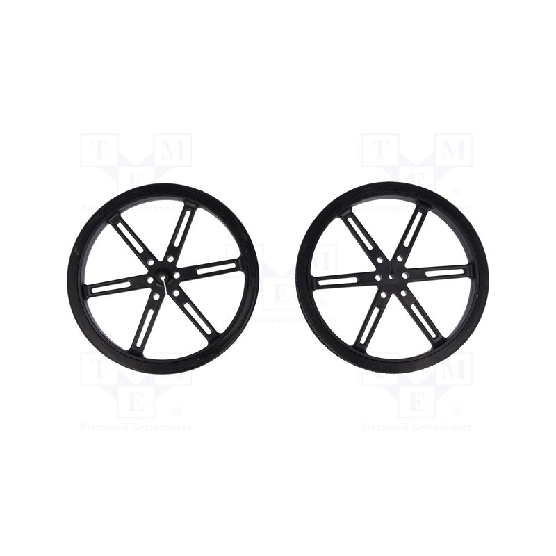 1 set x POLOLU - POLOLU WHEEL 90X10MM PAIR – BLACK - Wheel, black, Shaft: D spring, push-in, Ø: 90mm, Shaft dia: 3mm