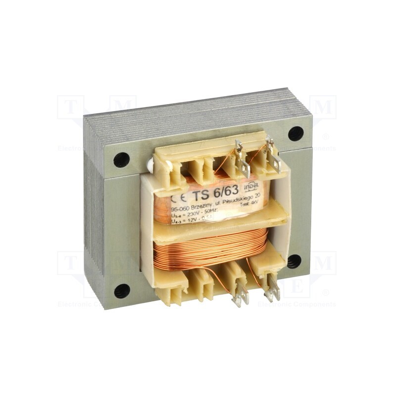 1 pcs x INDEL - TS 6/63 - Transformer: mains, 6VA, 230VAC, 12V, 500mA, Leads: solder lugs