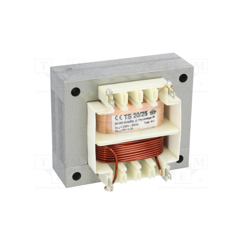 1 pcs x INDEL - TS 20/25 - Transformer: mains, 20VA, 230VAC, 6V, 3.3A, Leads: solder lugs, IP00