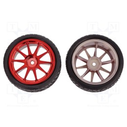 1 set x DFROBOT - FIT0199-R - Wheel, red, Shaft: smooth, screw, Ø: 65mm, Plating: rubber, W: 26mm