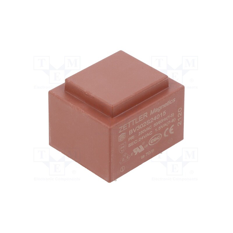 1 pcs x ZETTLER - BV302S24015 - Transformer: encapsulated, 1.5VA, 230VAC, 24V, 63mA, PCB