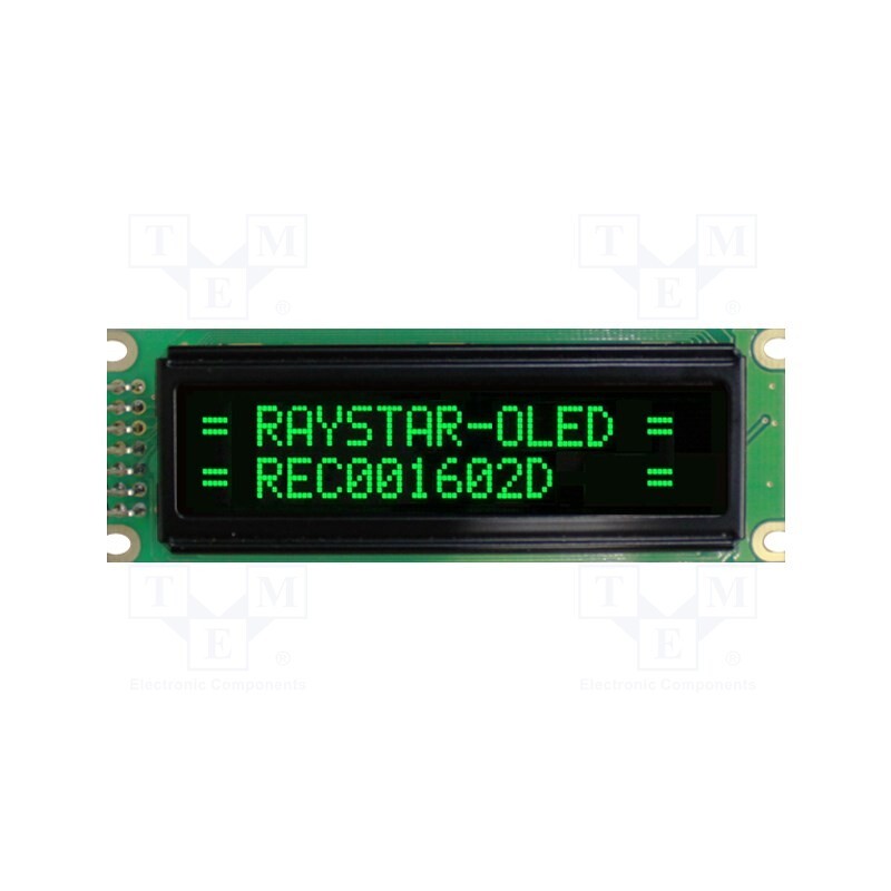 1 pcs x RAYSTAR OPTRONICS - REC001602DGPP5N00100 - Display: OLED, alphanumeric, 16x2, Dim: 85x30x10mm, green, PIN: 14