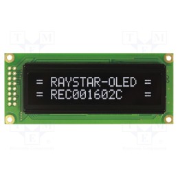 1 pcs x RAYSTAR OPTRONICS - REC001602CWPP5N00100 - Display: OLED, alphanumeric, 16x2, Dim: 85x36x10mm, white, PIN: 16