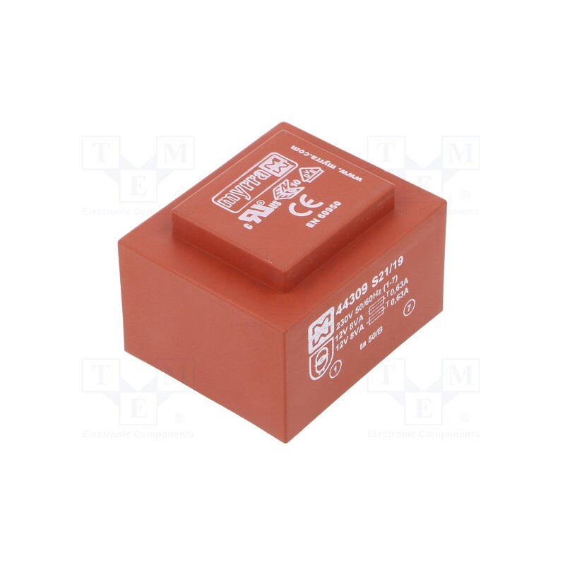 1 pcs x MYRRA - 44309 - Transformer: encapsulated, 16VA, 230VAC, 12V, 12V, 667mA, 667mA, PCB