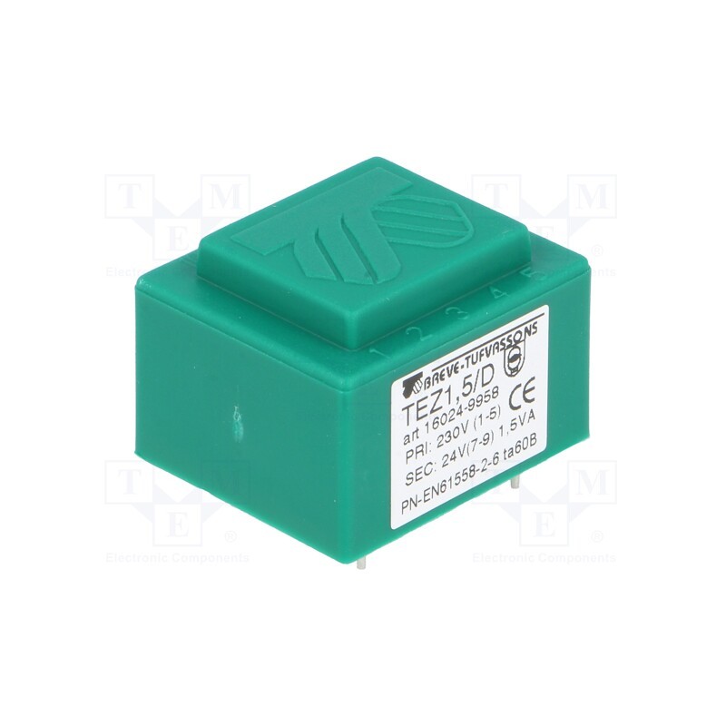 1 pcs x BREVE TUFVASSONS - TEZ1.5/D230/24V - Transformer: encapsulated, 1.5VA, 230VAC, 24V, 62.5mA, PCB, IP00