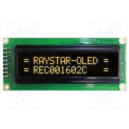 1 pcs x RAYSTAR OPTRONICS - REC001602CYPP5N00100 - Display: OLED, alphanumeric, 16x2, Dim: 85x36x10mm, yellow, PIN: 16
