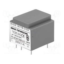 1 pcs x BREVE TUFVASSONS - TEZ0.5/D230/9-9V - Transformer: encapsulated, 0.5VA, 230VAC, 9V, 9V, 27.7mA, 27.7mA