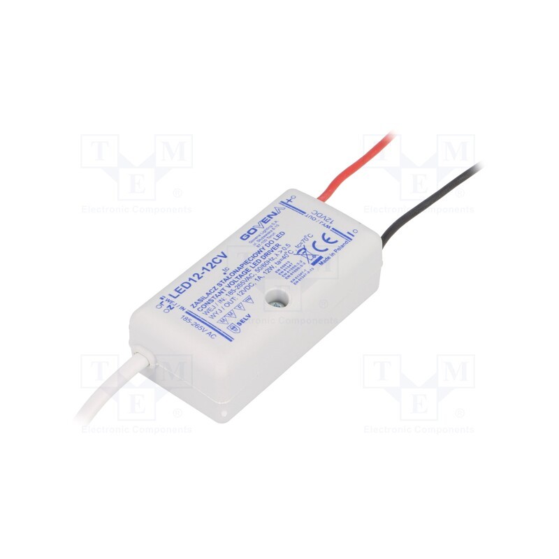 1 pcs x GOVENA - Z-LED-12W-12CV - Power supply: switched-mode, LED, 12W, 12VDC, 1A, 185÷265VAC, IP40