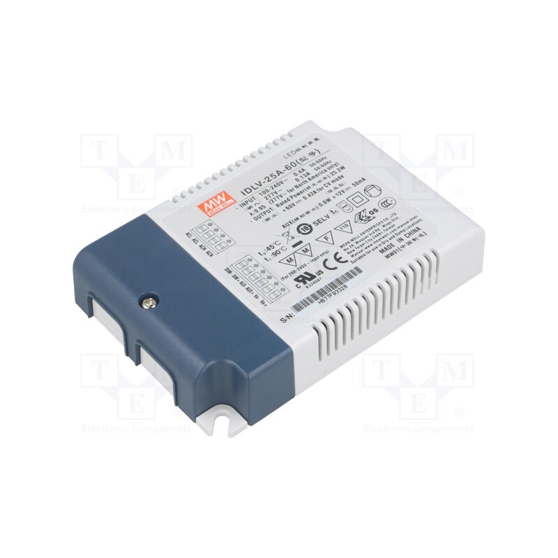1 pcs x MEAN WELL - IDLV-25A-60 - Power supply: switched-mode, LED, 25.2W, 60VDC, 0.42A, 90÷295VAC