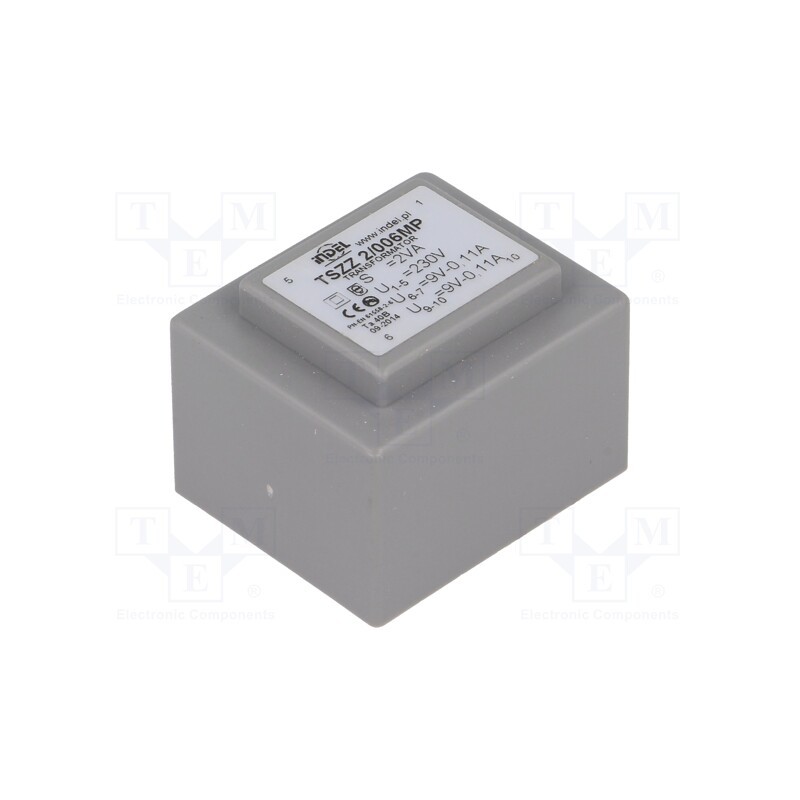 1 pcs x INDEL - TSZZ2/006MP - Transformer: encapsulated, 2VA, 230VAC, 9V, 9V, 110mA, 110mA, PCB