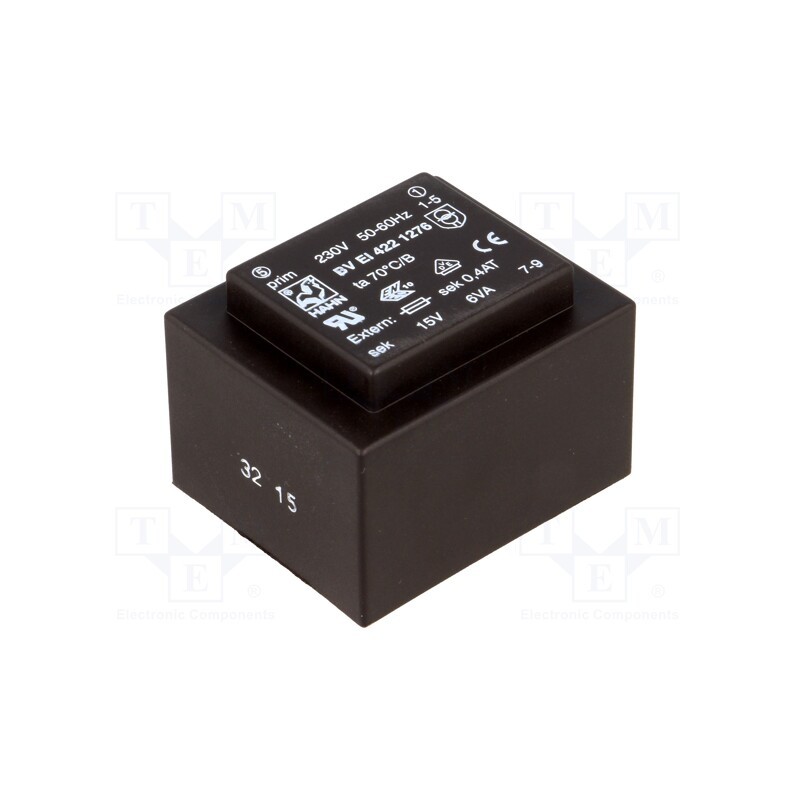 1 pcs x HAHN - BV EI 422 1276 - Transformer: encapsulated, 6VA, 230VAC, 15V, 400mA, PCB, BVEI